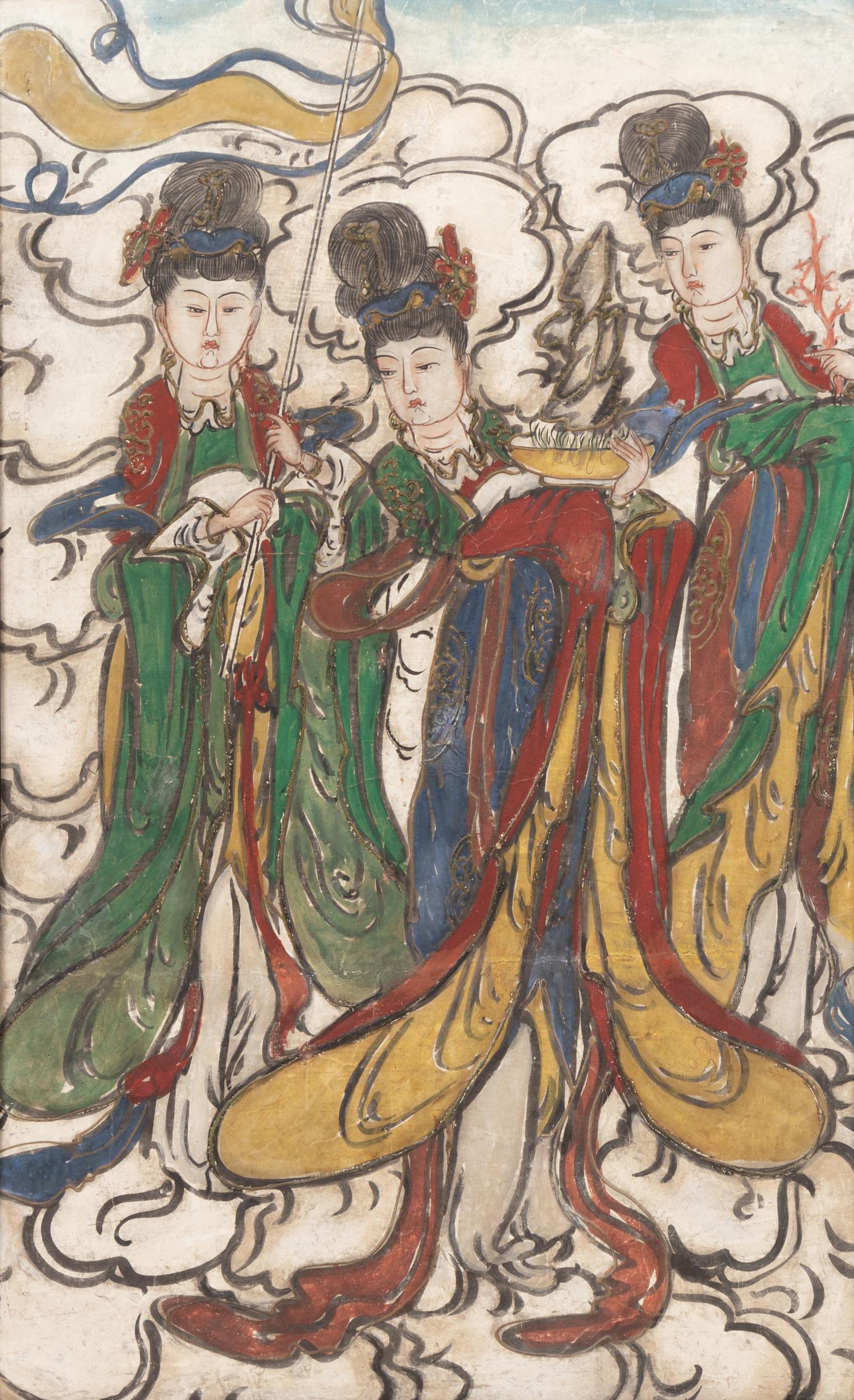 Two Chinese Polychrome Painted Wood Boards