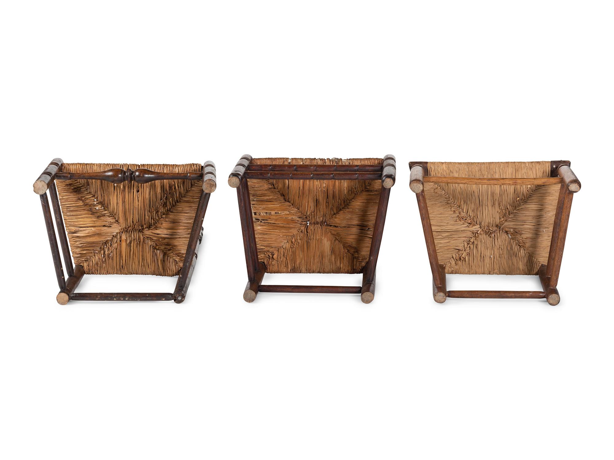 Three William and Mary Bannister-Back Rush-Seat Side Chairs