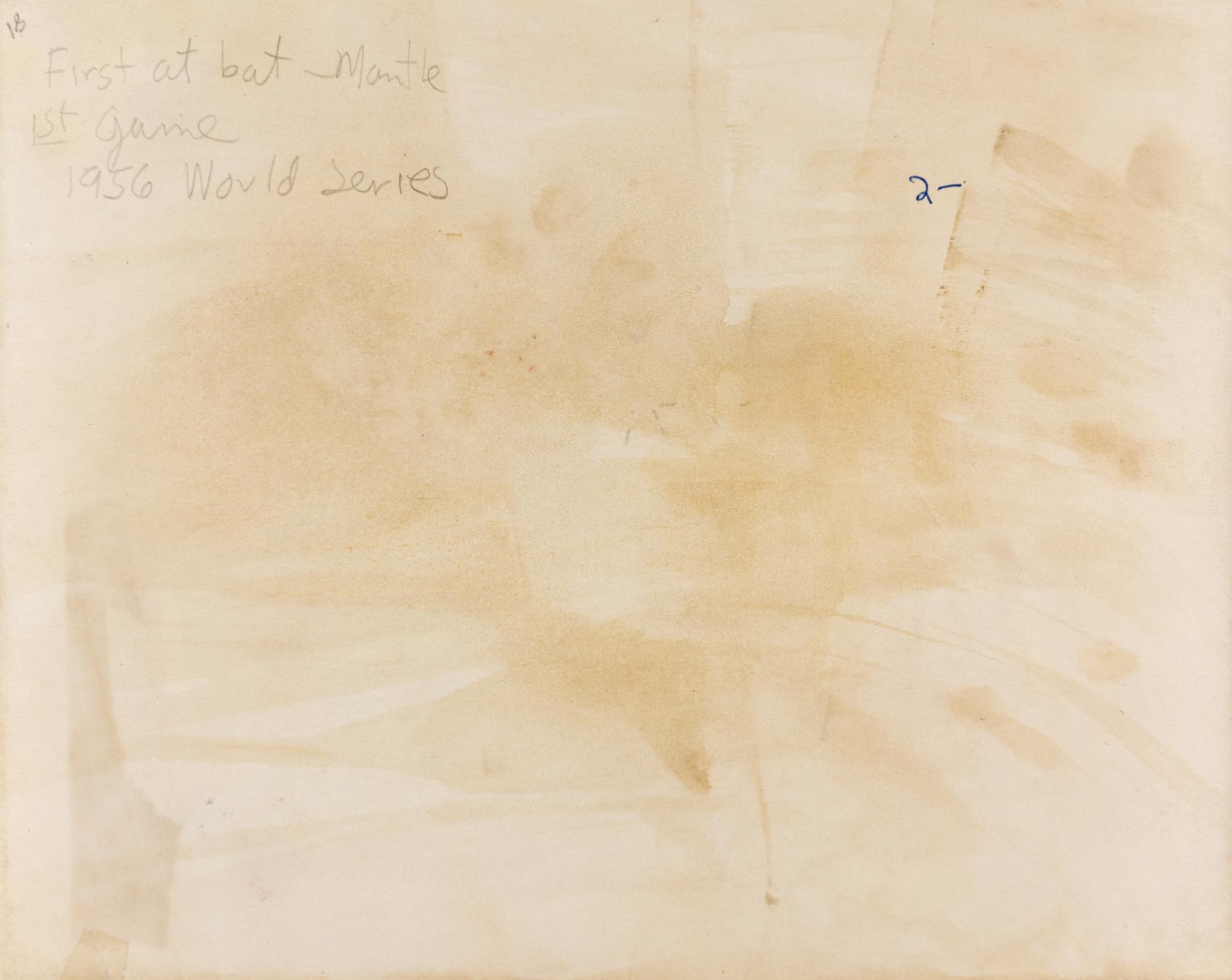 A 1956 World Series Game One Original News Photograph Signed by Mickey Mantle, Yogi Berra and Enos Slaughter (Beckett Authentication Services)