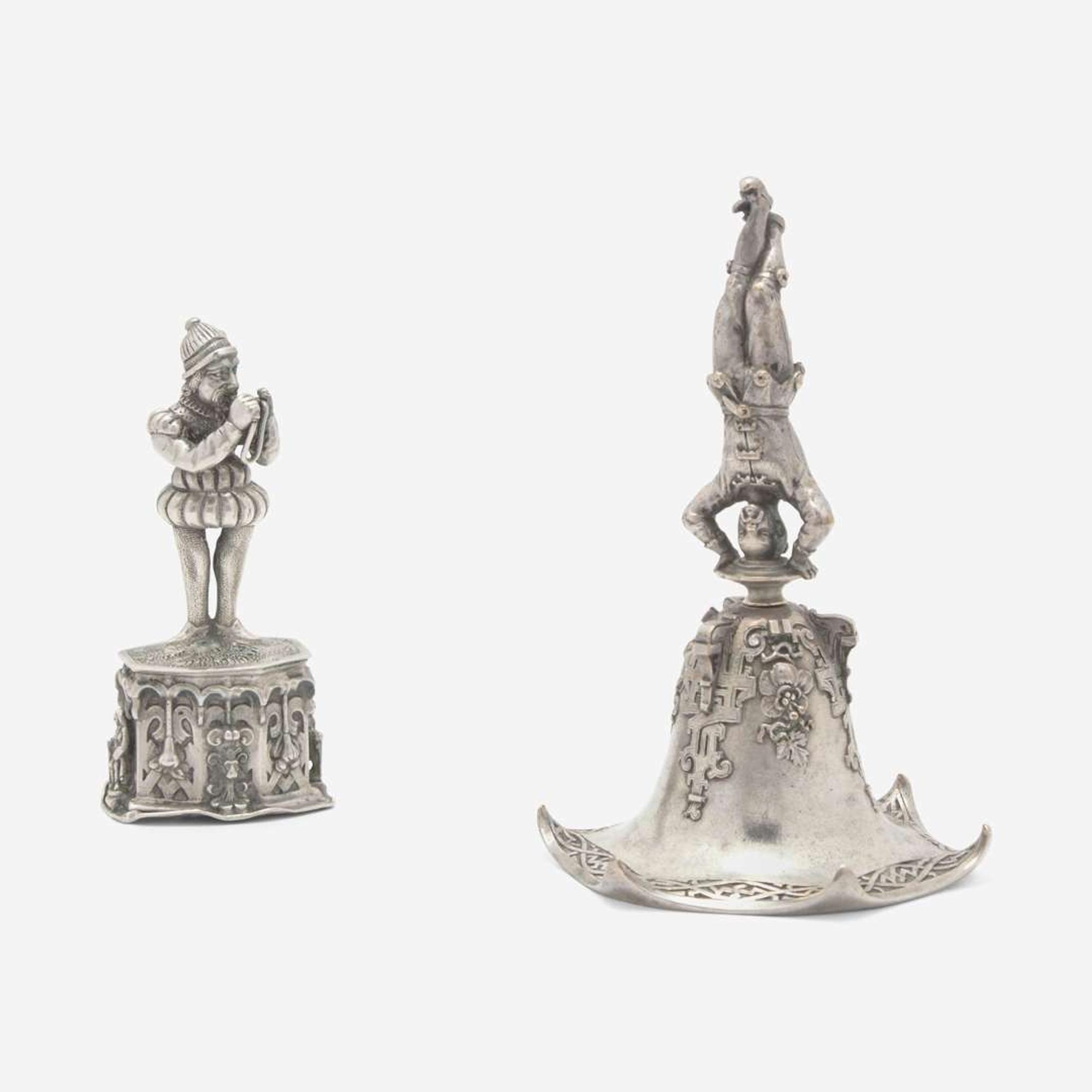 Two French silver figural bells One marked Fannière Frères, Paris, late 19th century