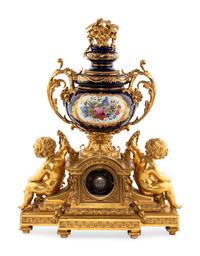 A French Gilt Bronze and Sèvres Style Porcelain Clock