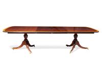 A Regency style two-pedestal inlaid mahogany and satinwood dining table, 20th century