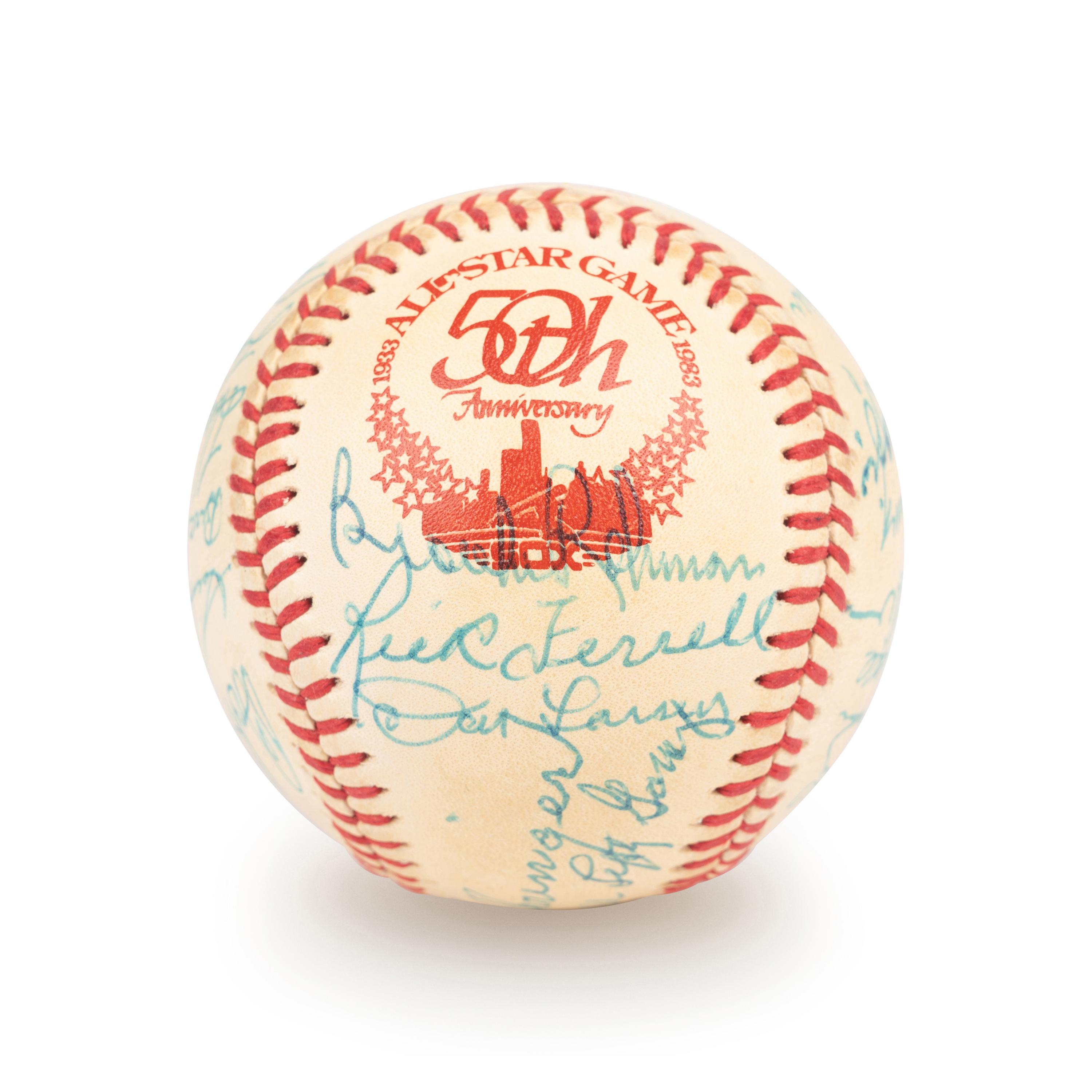 A 1983 Old Timers Game American League Team Signed Autograph Baseball With 26 Signatures Featuring Joe DiMaggio and Roger Maris (Beckett Authentication Services Letter BAS Certified),