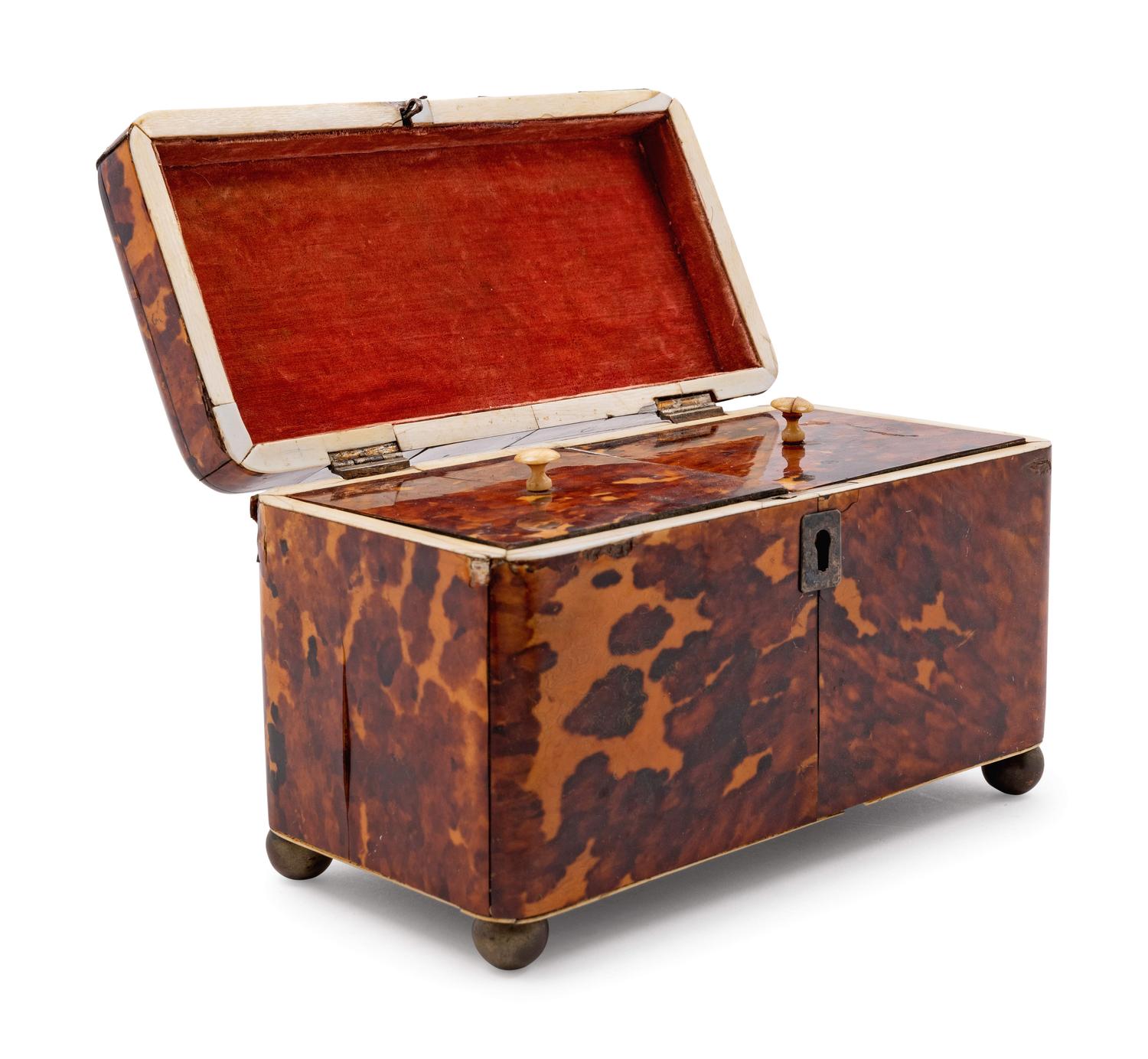 A Regency Tortoise Shell Veneered Tea Caddy
