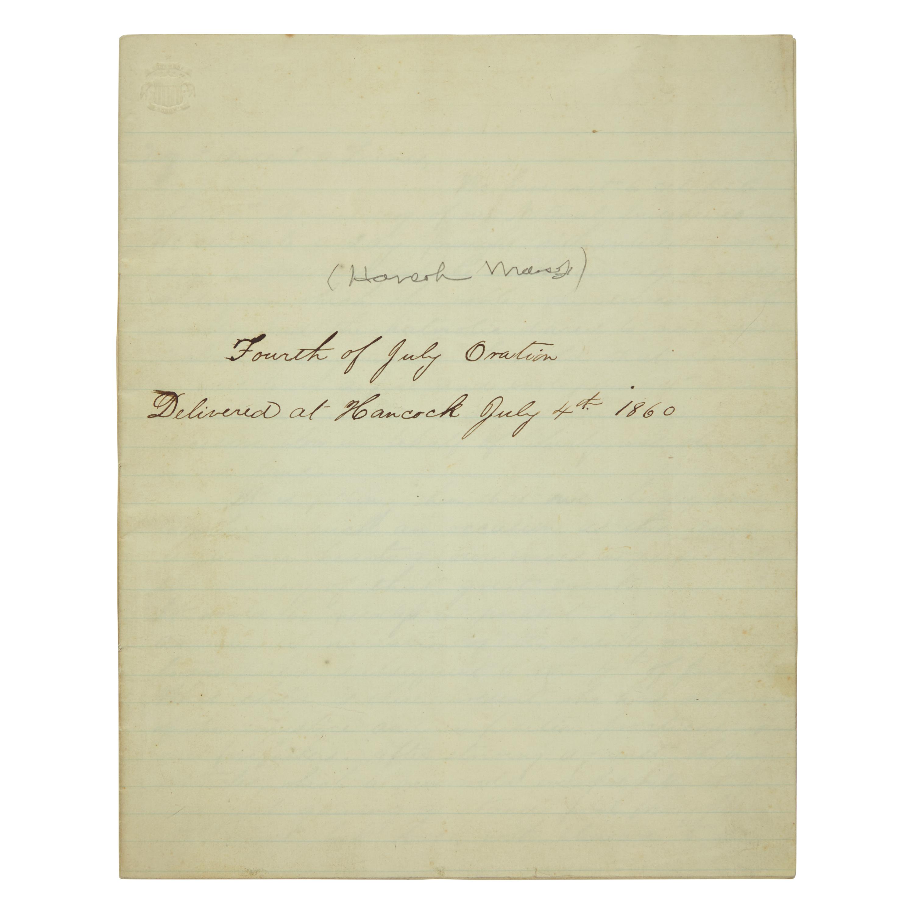 [American Revolution] Fourth of July Oration Delivered at Hancock July 4th 1860