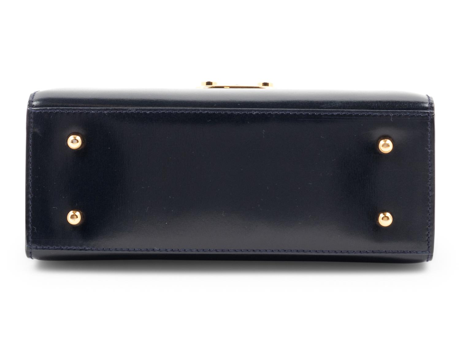 Gucci Navy Leather Front Lock Hand Bag