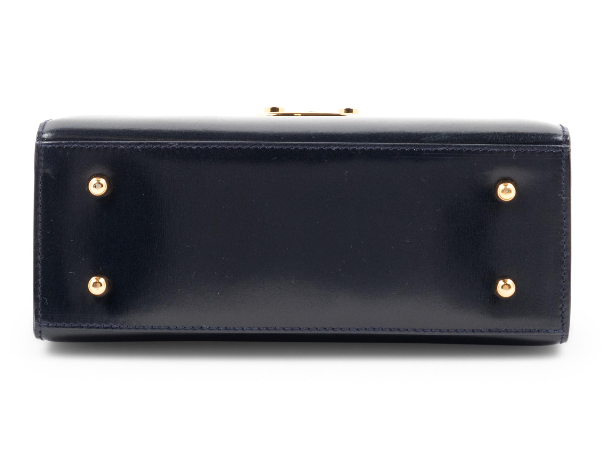 Gucci Navy Leather Front Lock Hand Bag