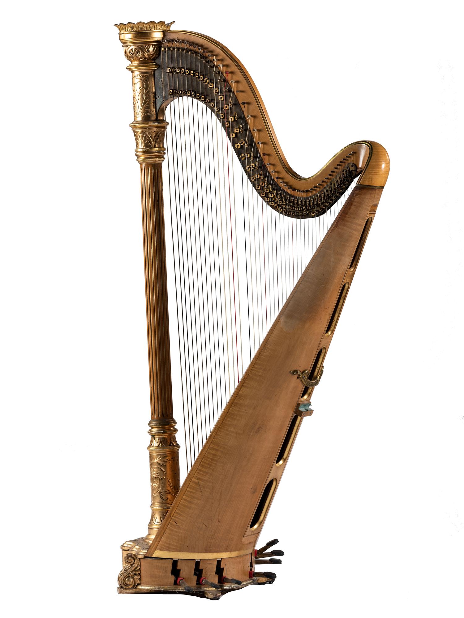 A Lyon & Healy Carved and Parcel Gilt Wood Harp