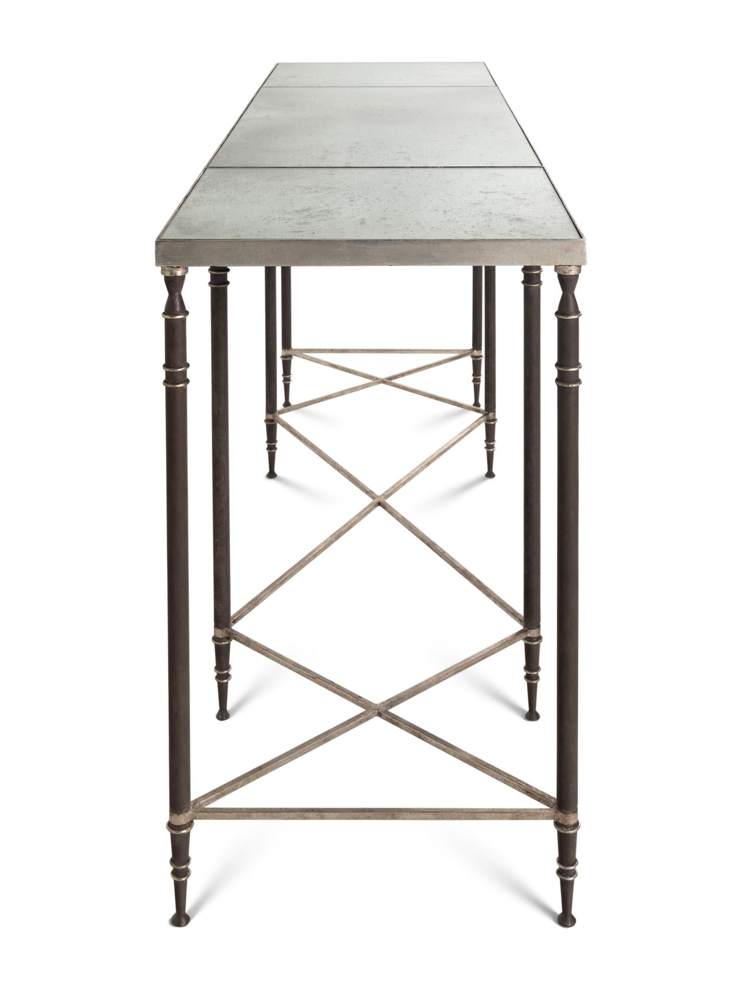An Ebanista Yves Mirrored Iron Console Table