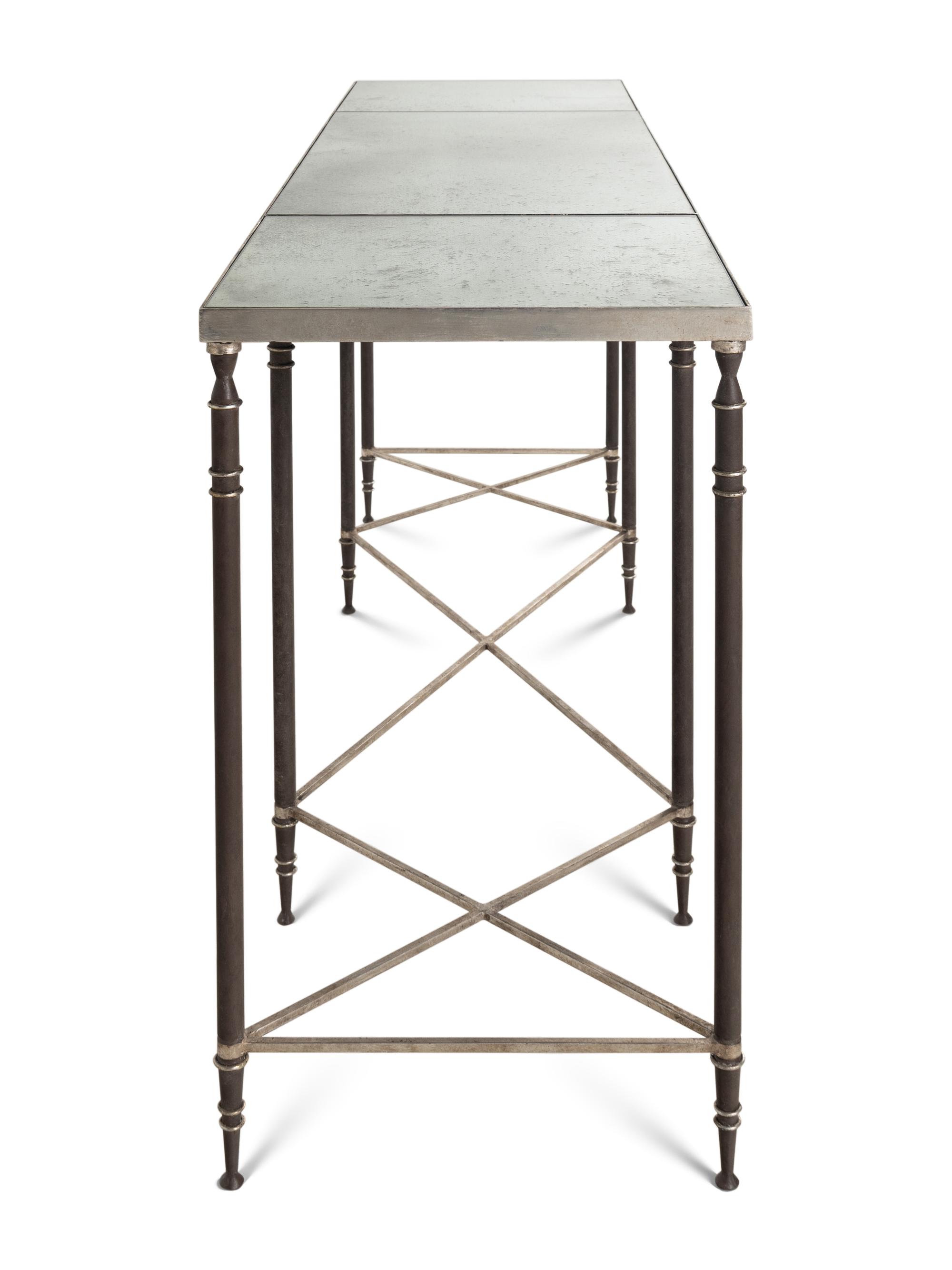 An Ebanista Yves Mirrored Iron Console Table