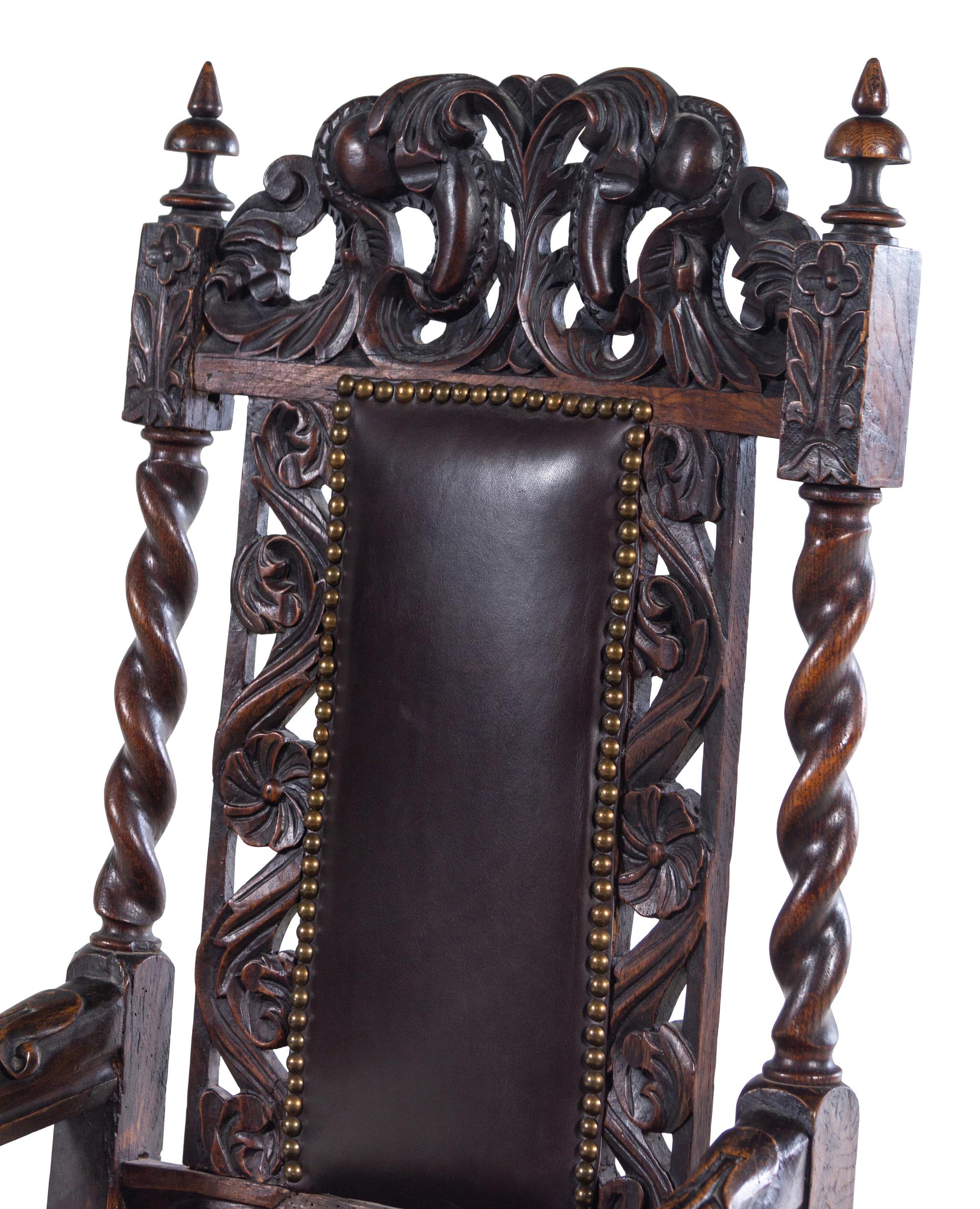 A William and Mary Style Oak Armchair