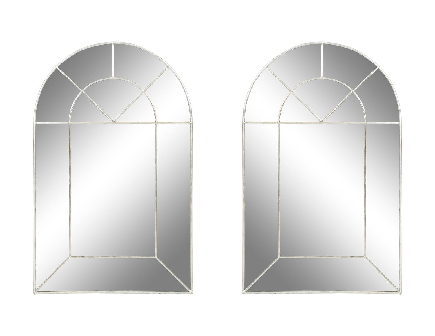 A Pair of Carol Canner for Carver's Guild Colonial Arch Silver Gilt Metal Framed Mirrors