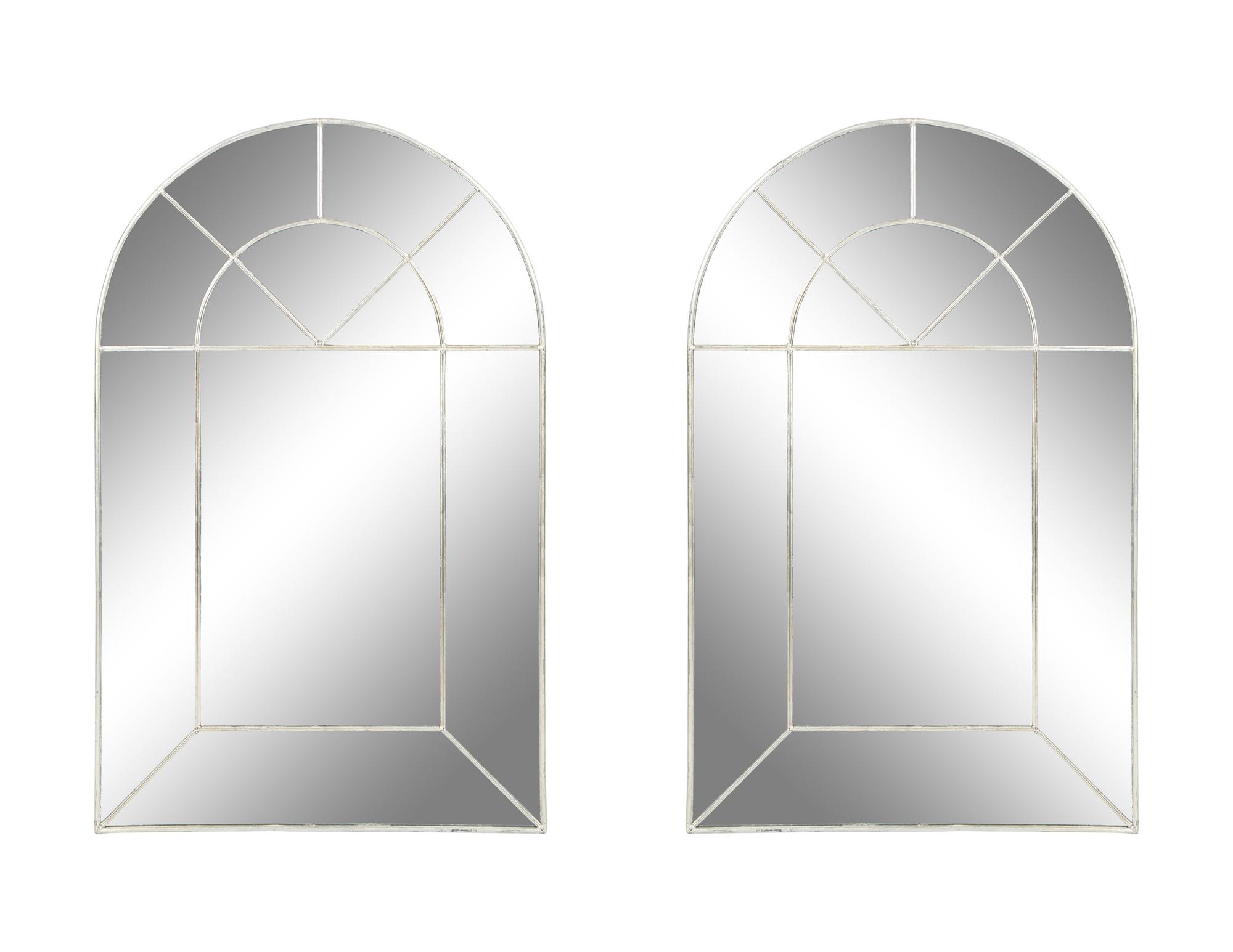 A Pair of Carol Canner for Carver's Guild Colonial Arch Silver Gilt Metal Framed Mirrors