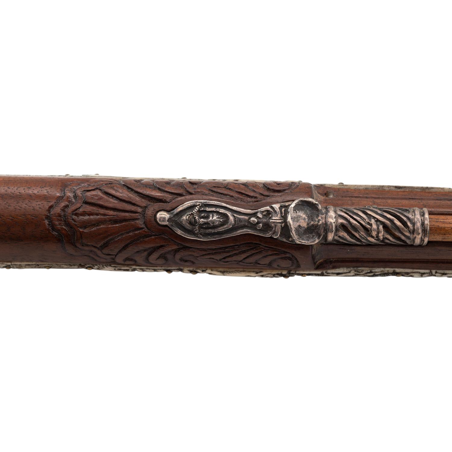 Contemporary Flintlock Jaeger Rifle with Actaeon and Hunting Motifs by John B. Derrick (American, b.1936)