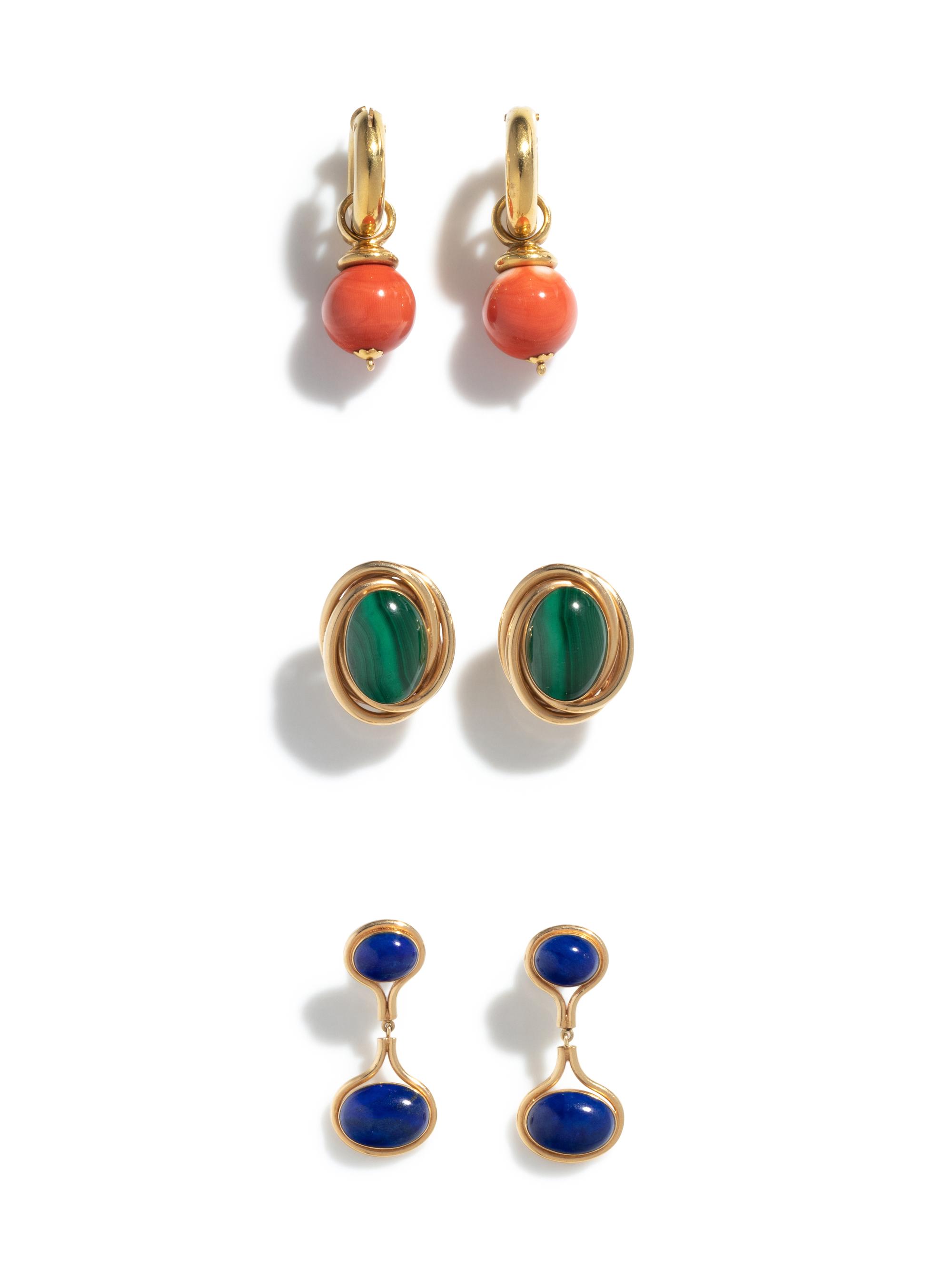 COLLECTION OF YELLOW GOLD AND GEMSTONE EARRINGS