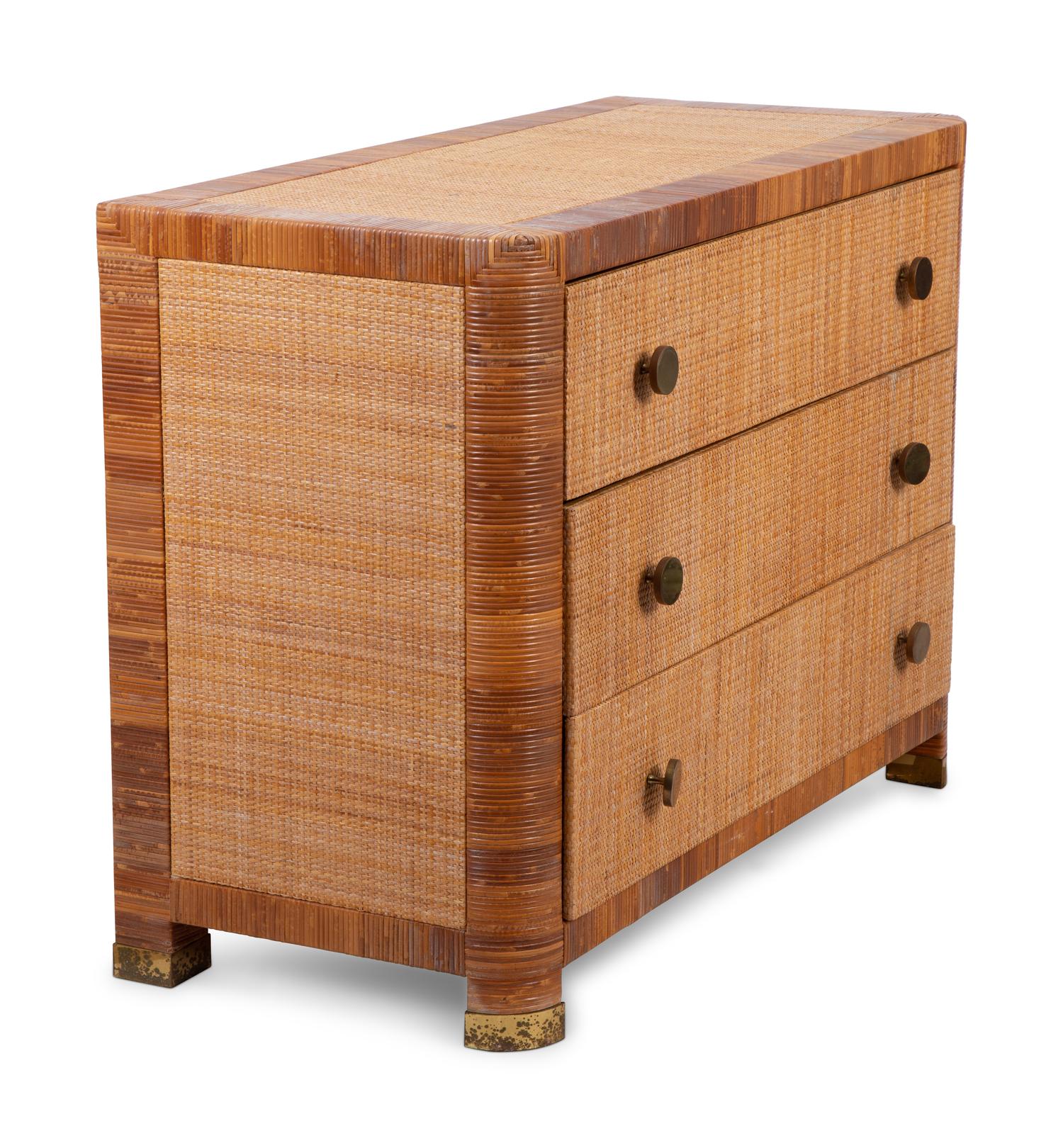 A Bielecky Brothers Rattan, Wicker and Cane-Wrapped Dresser — 20TH CENTURY