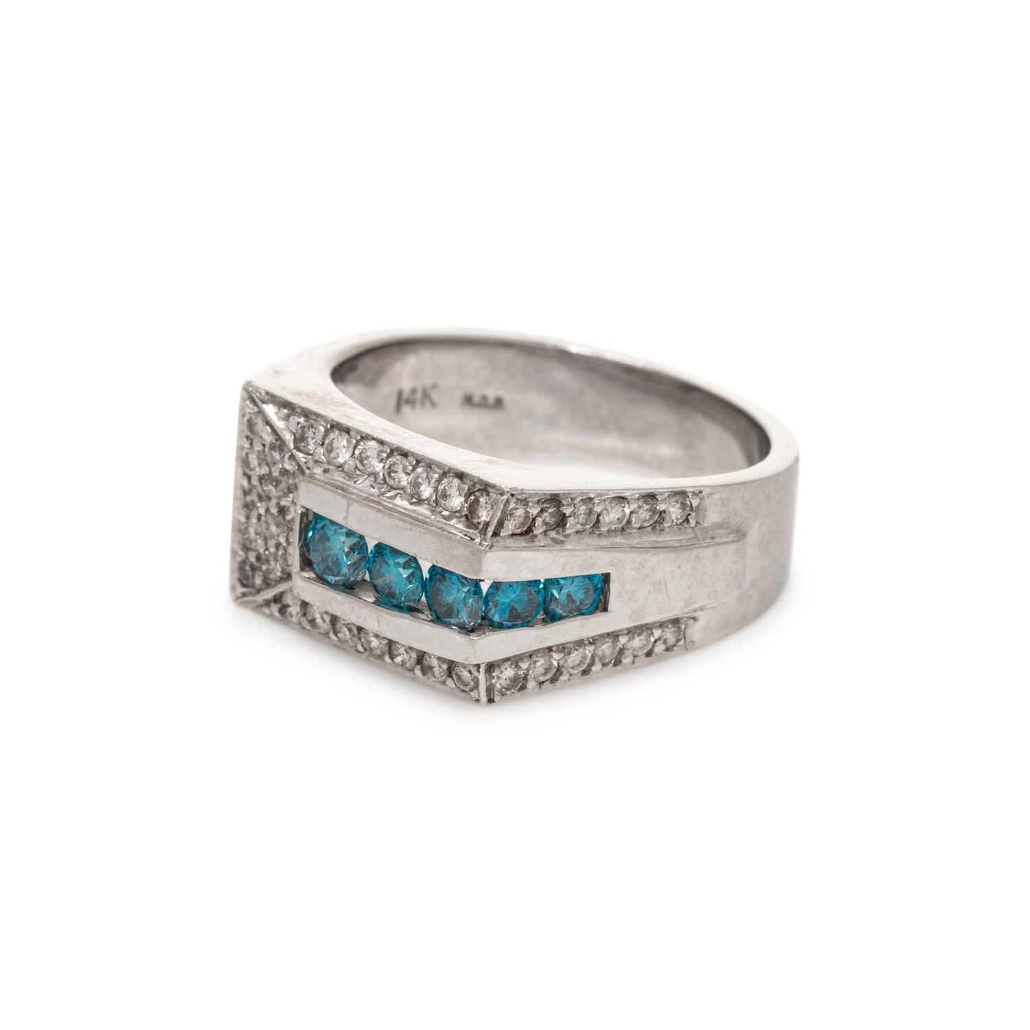 IRRADIATED BLUE DIAMOND AND DIAMOND RING