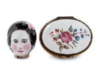 An Enameled Metal Figural Pill Box