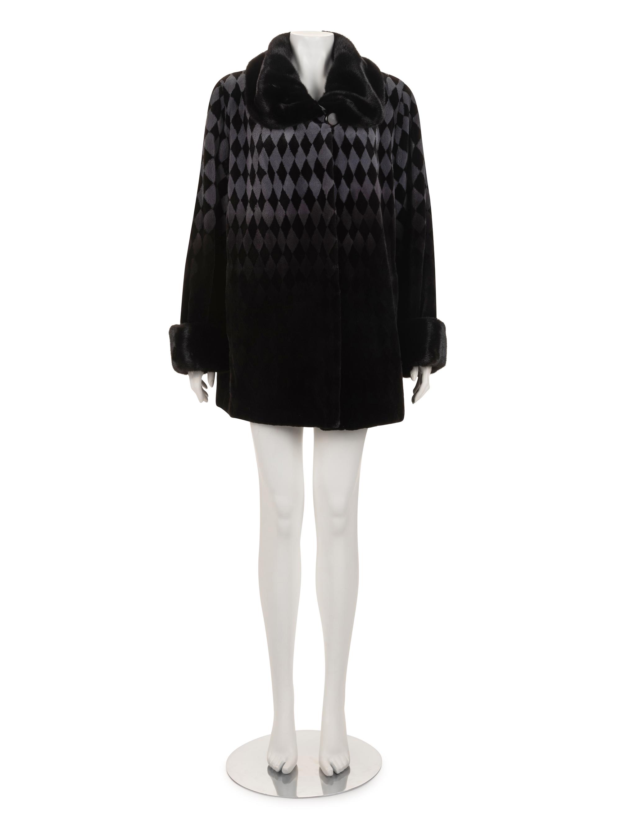 Birger Christensen Sheared Mink Coat in Gradient Diamond-Pattern