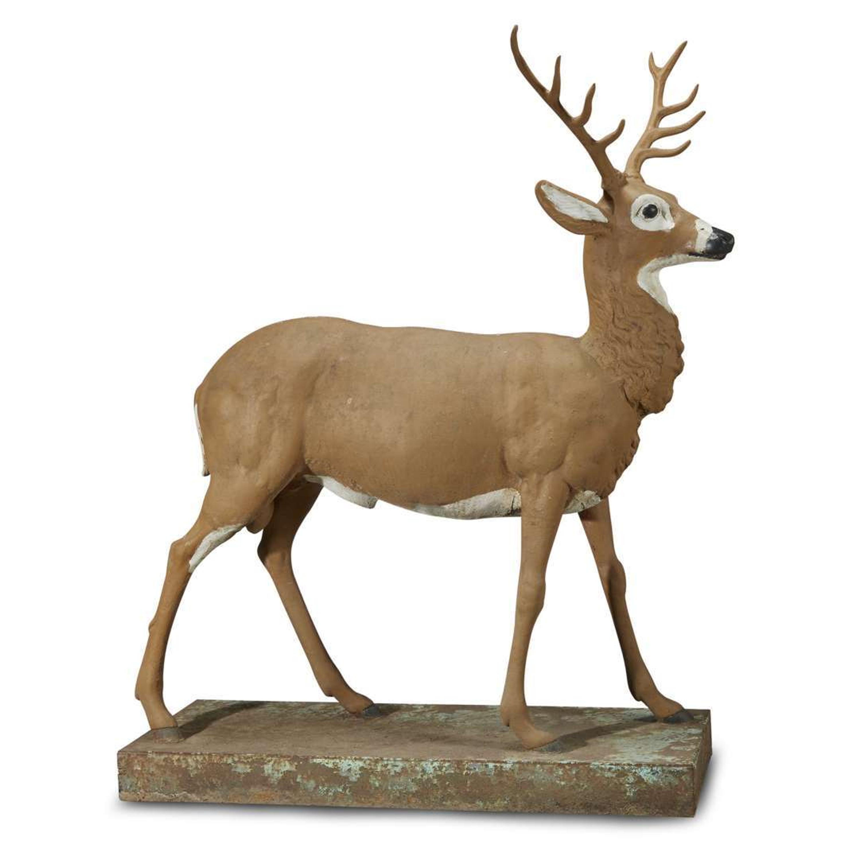 Painted cast iron deer garden sculpture attributed to J. W. Fiske & Co., New York, NY, late 19th century