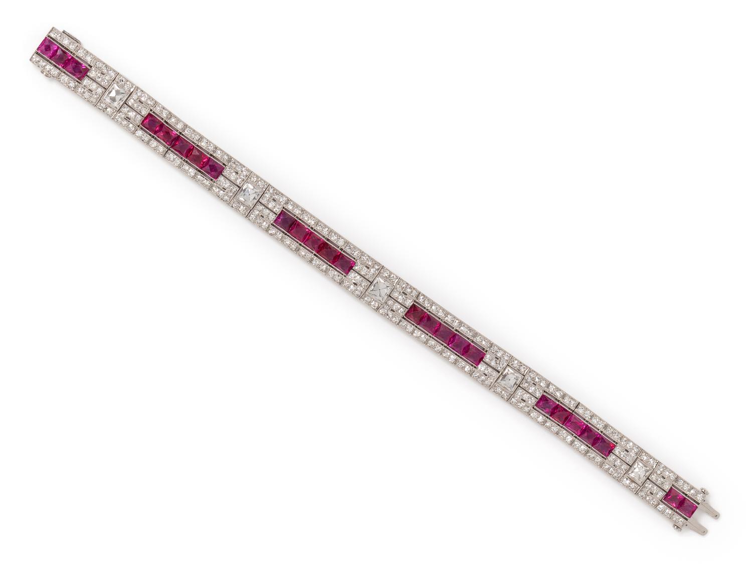 ART DECO, DIAMOND AND RUBY BRACELET