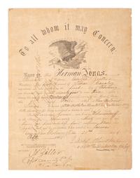 [CIVIL WAR]. Collection identified to Herman Jonas, Company C, 1st Texas Cavalry US, incl. weaponry, photograph, and documentation.