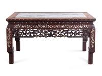 A Set of Marble Inset Mother-of-Pearl Inlaid Hardwood Armchair and Side Table
