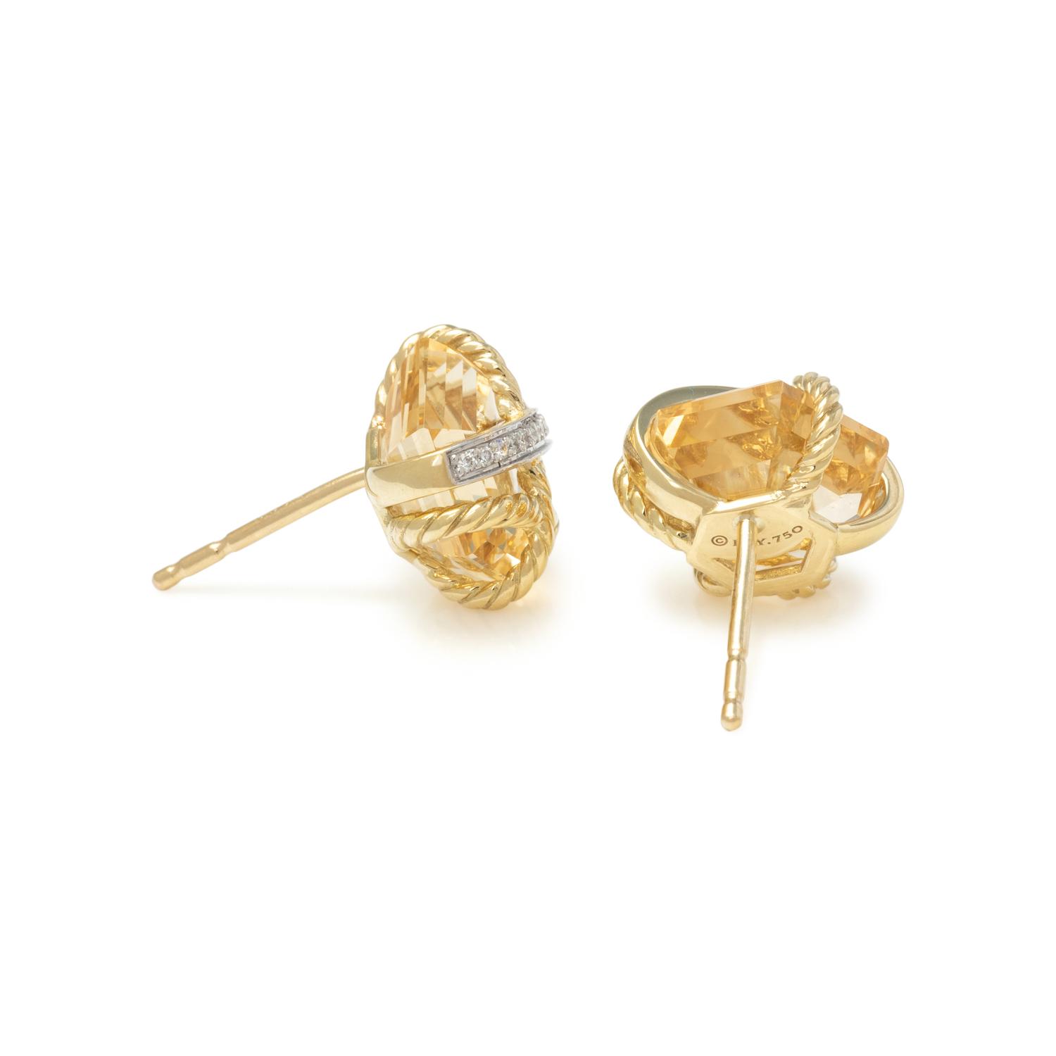 DAVID YURMAN, YELLOW GOLD, CITRINE AND DIAMOND 'CABLE WRAP' EARRINGS