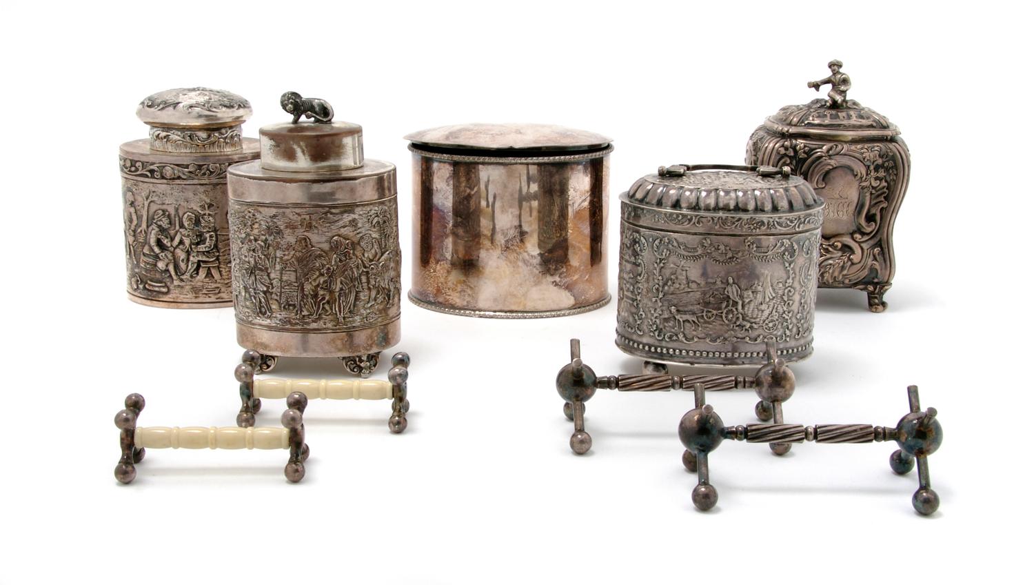 An English Silver Tea Caddy, London, Height of first 5 1/2 inches.