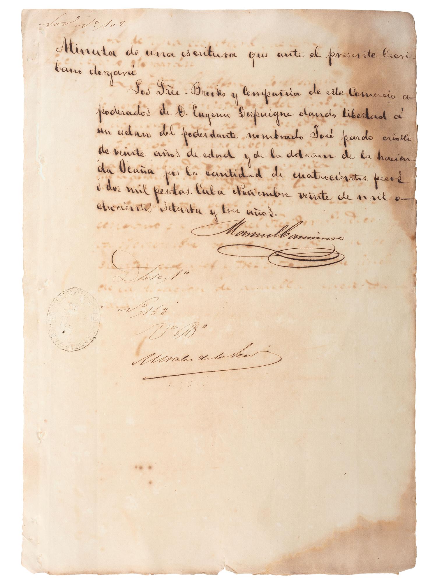 [SLAVERY & ABOLITION - CUBA]. A group of 11 manumission and sale documents for enslaved persons in Cuba.