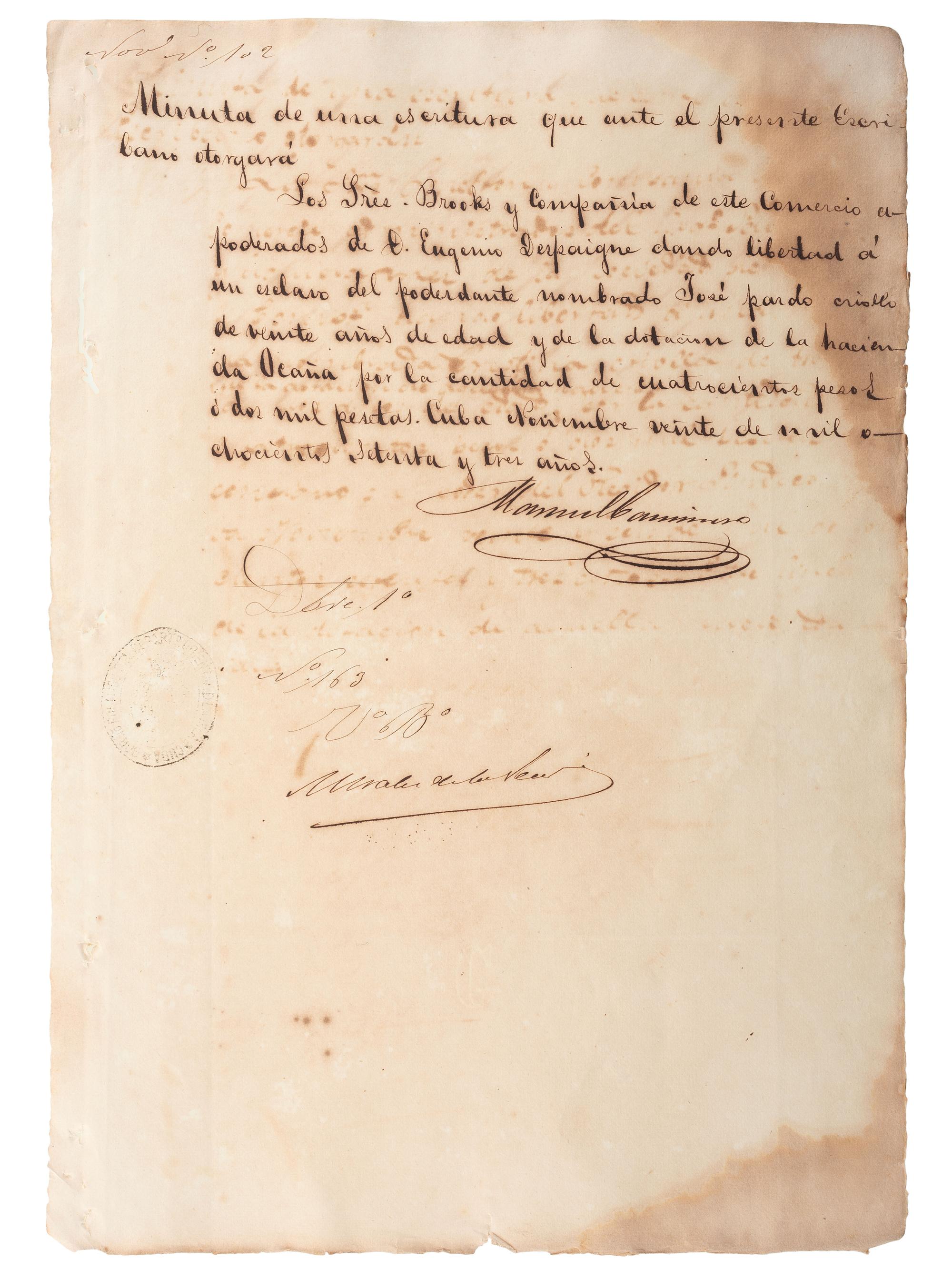 [SLAVERY & ABOLITION - CUBA]. A group of 11 manumission and sale documents for enslaved persons in Cuba.