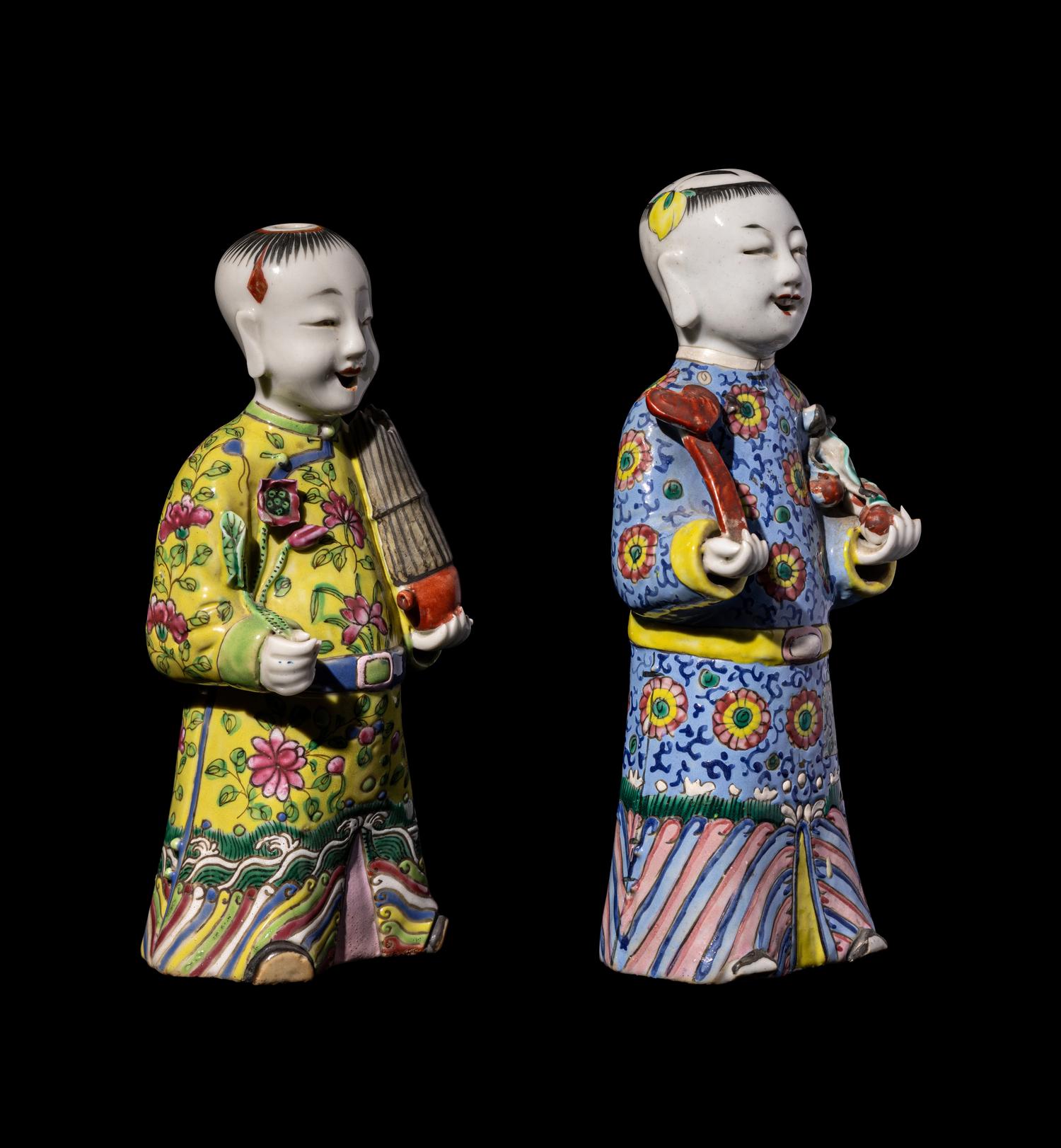 Two Chinese Export Famille Rose Porcelain Figures of Boys