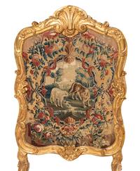 A Louis XV Style Damask and Needlepoint-Upholstered Giltwood Firescreen