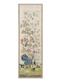 A Set of Four Large Chinese Export Hand-Painted Wallpaper Panels