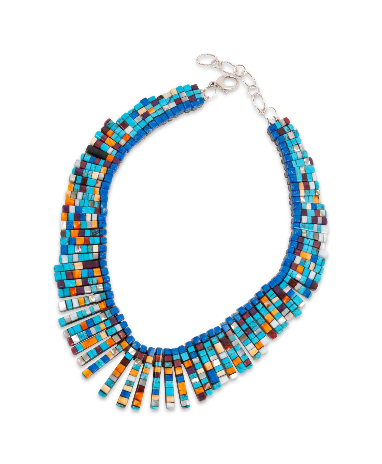 Attributed, Reversible Mosaic Inlay Multi-Stone Necklace
