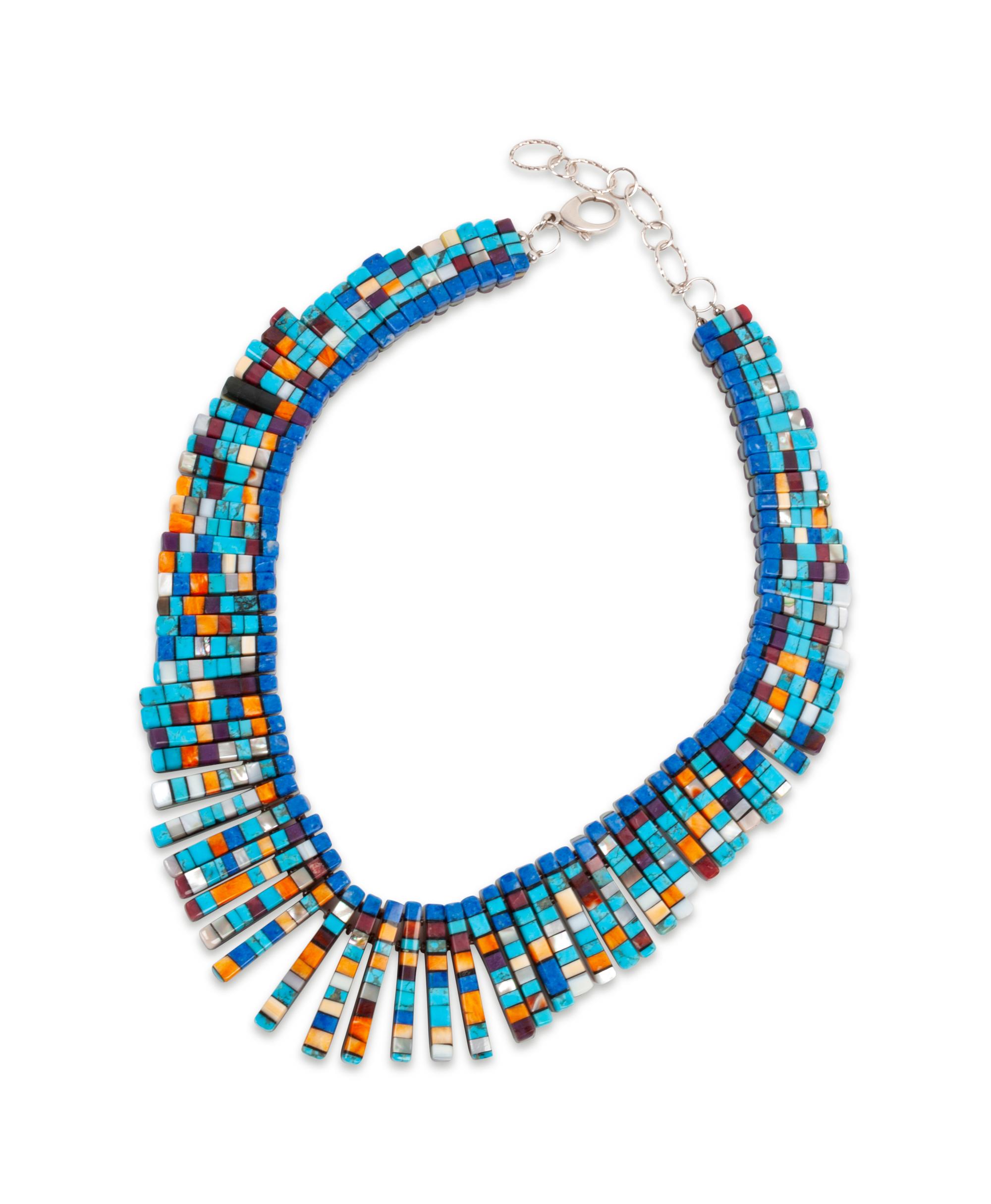Attributed, Reversible Mosaic Inlay Multi-Stone Necklace