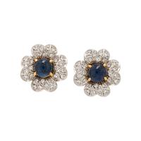 Diamond, Sapphire, and White Gold Flower Earrings