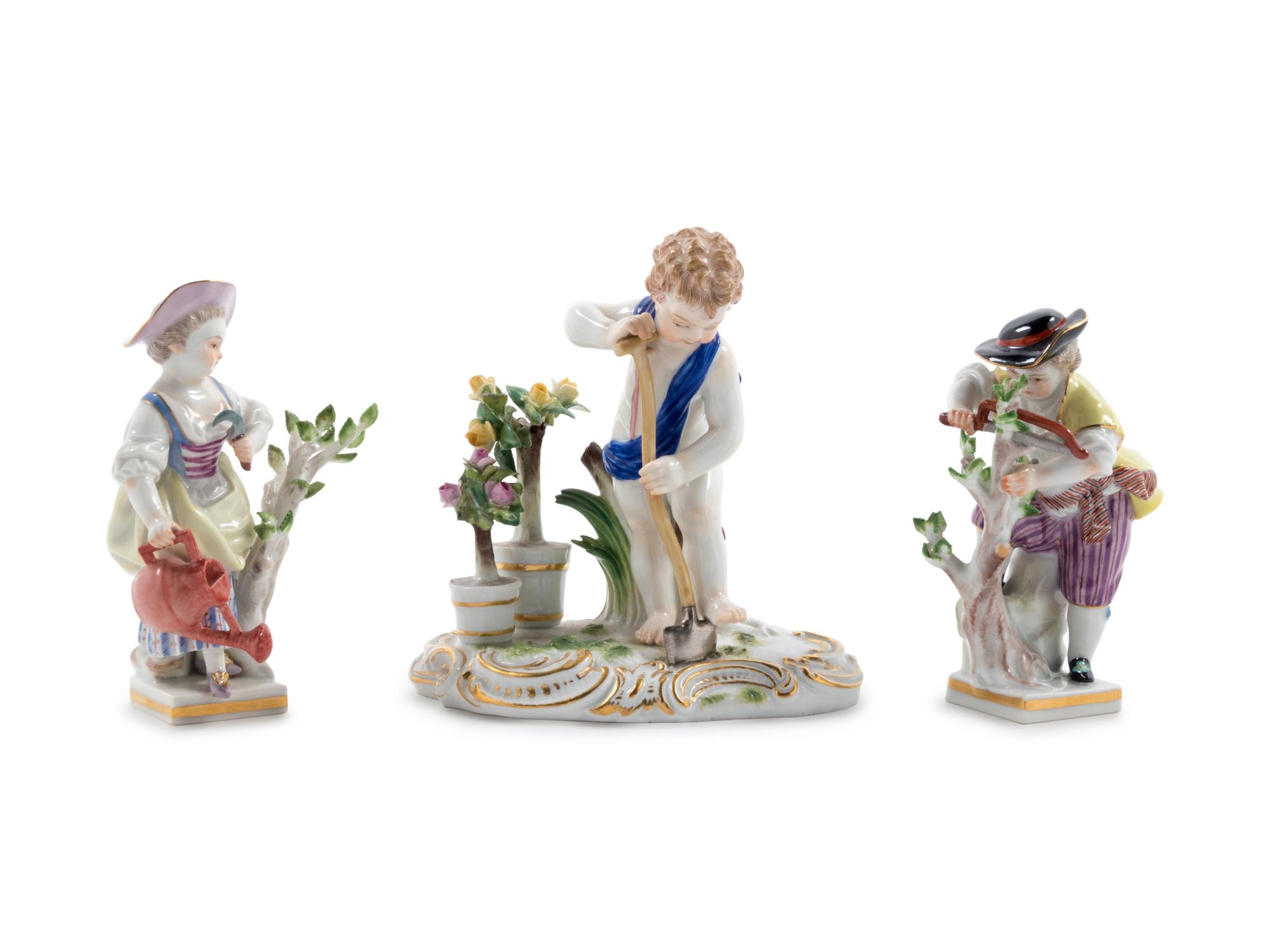 A Pair of Meissen Painted and Parcel Gilt Porcelain Gärtnerkind Figures