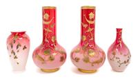 Thomas Webb & Sons, 19TH CENTURY, four enameled peachblow vases, comprising a pair and two singles