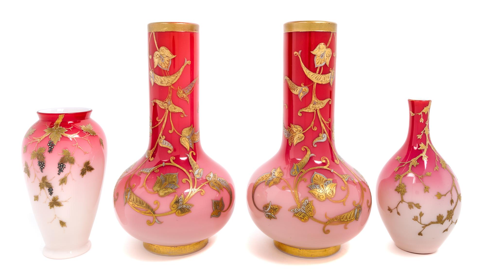 Thomas Webb & Sons, 19TH CENTURY, four enameled peachblow vases, comprising a pair and two singles