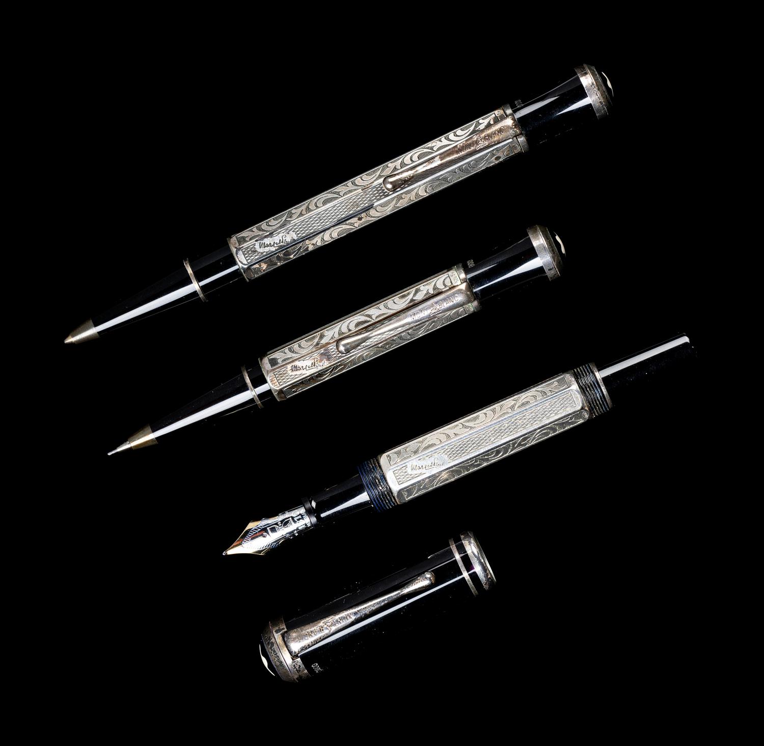 A Montblanc Marcel Proust Limited Edition Fountain Pen, Ballpoint and Mechanical Pencil Set
