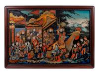 A Chinese Reverse Painted Mirror Panel in Rosewood Frame — 19TH CENTURY