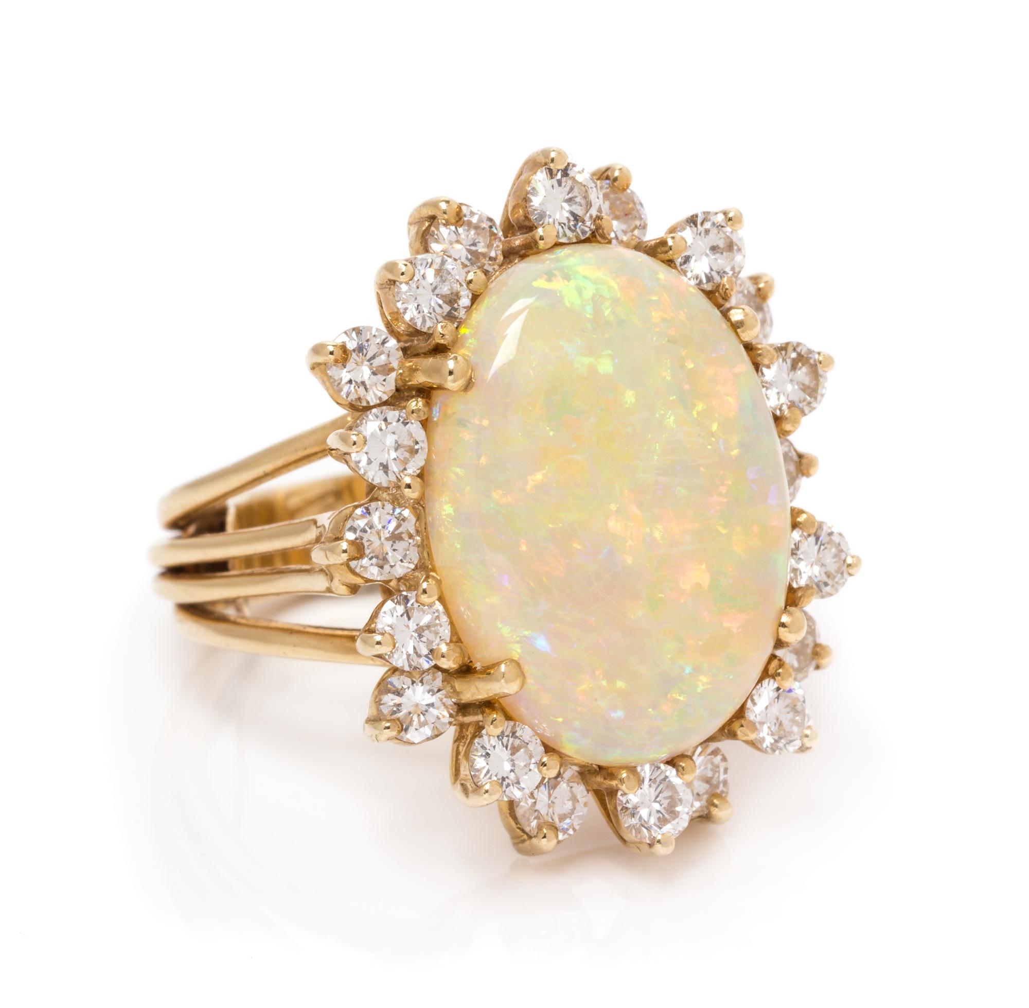 A 14 Karat Yellow Gold, Opal and Diamond Ring, Pacific Gem Co., 5.90 dwts.