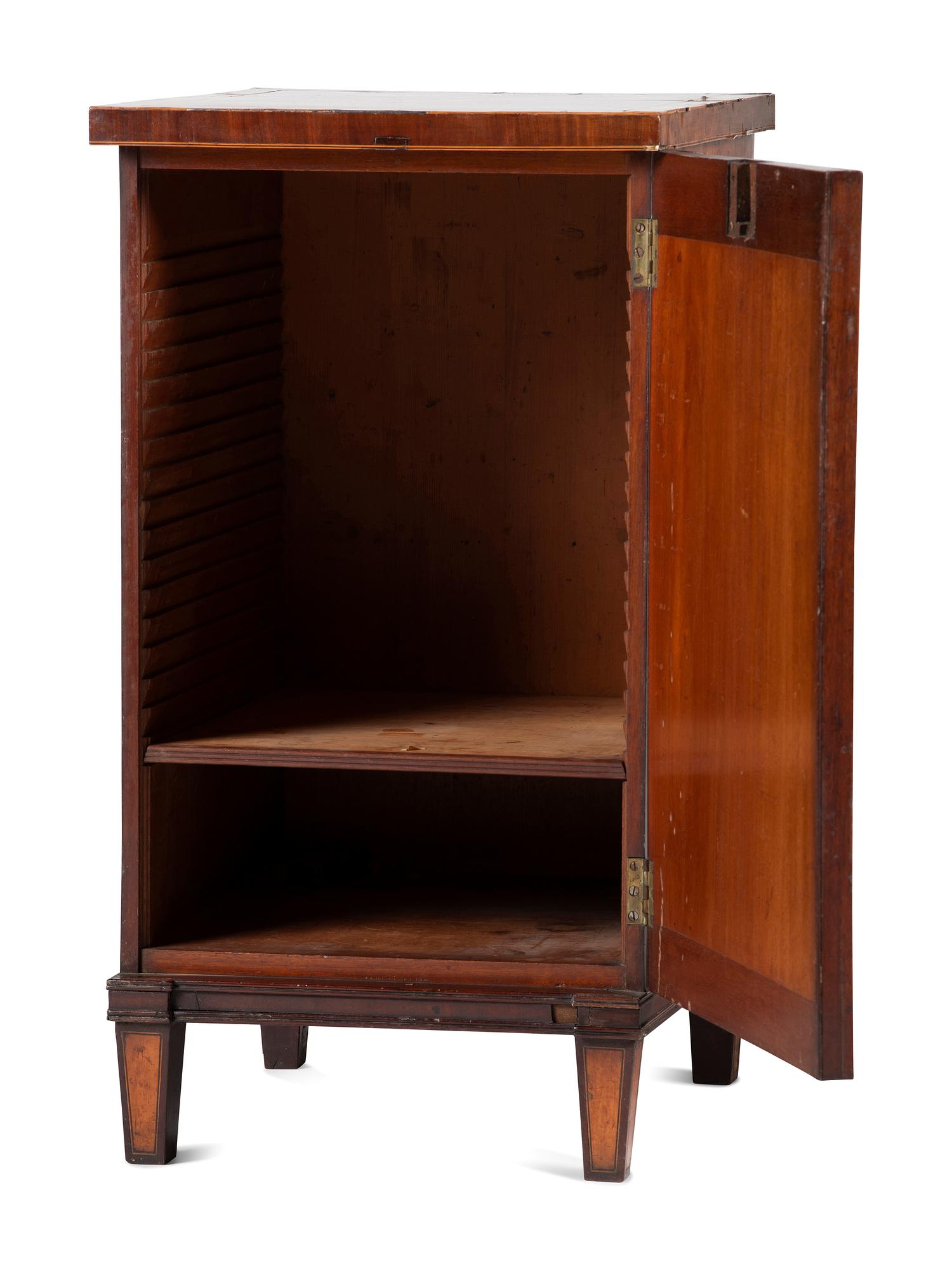 A Federal Satinwood and And Ebony Inlaid Figured Mahogany Specimen Cabinet