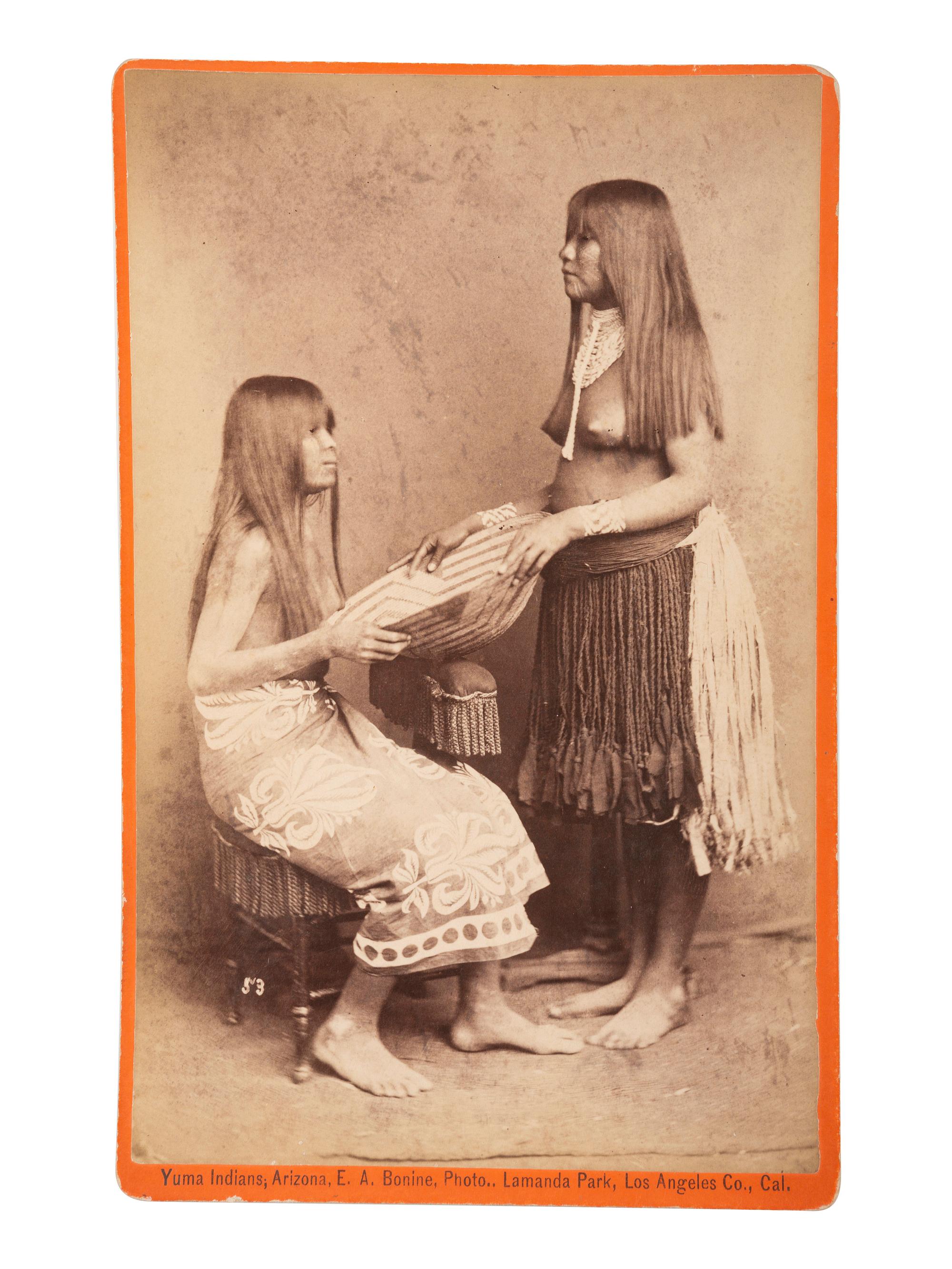 [NATIVE AMERICANS]. BONINE, E.A. (1843-1916), photographer. A group of 5 boudoir photographs of Yuma Indians. Yuma, Arizona and Los Angeles, California: [1880s].
