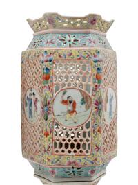 A Pair of Chinese Famille Rose Reticulated Lanterns