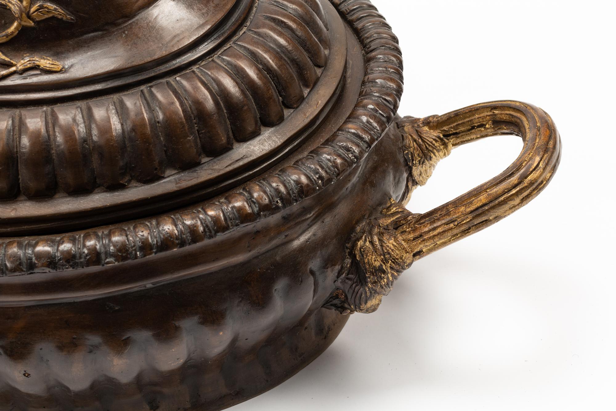 A Pair of Pompeiian Style Gilt and Patinated Bronze Covered Bowls