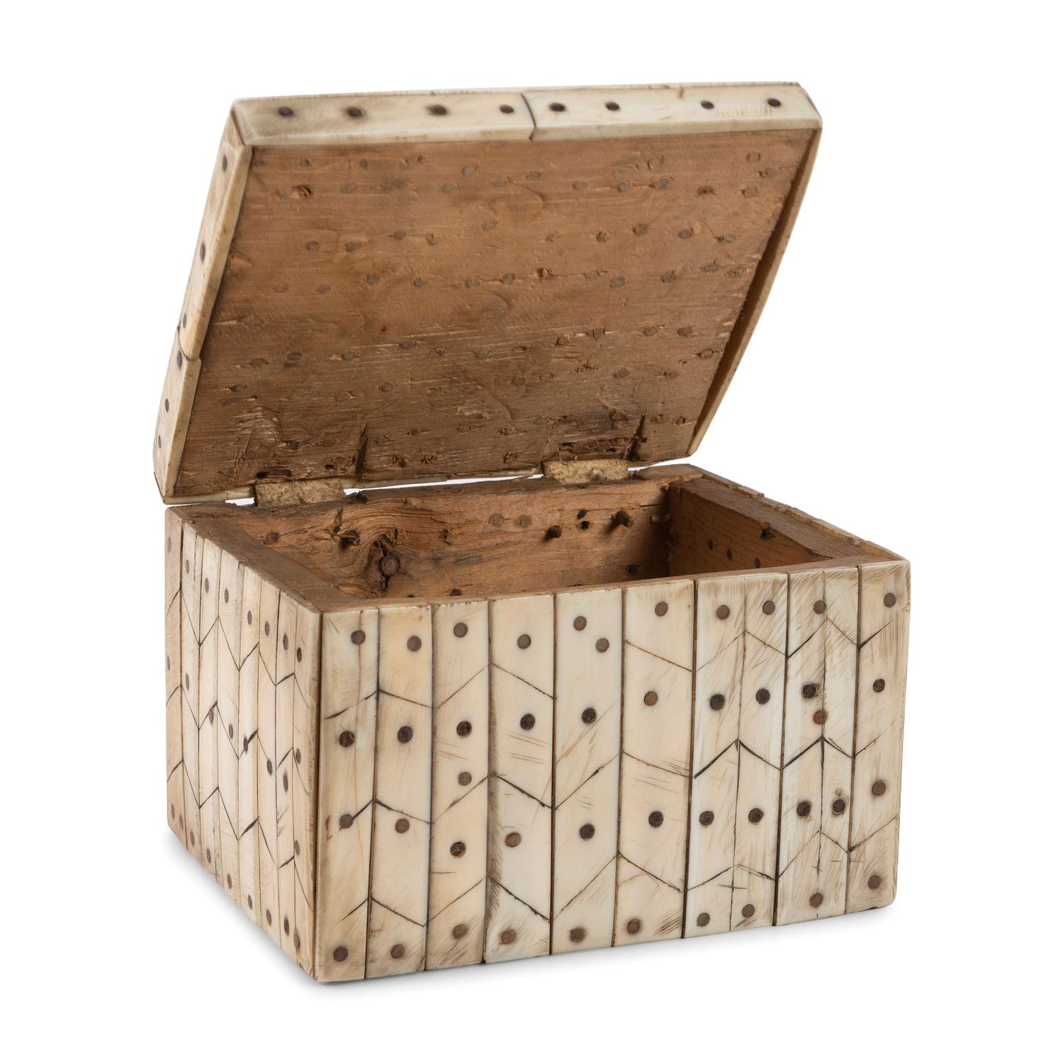 Inupiat Wood Box, with Bone Inlay
