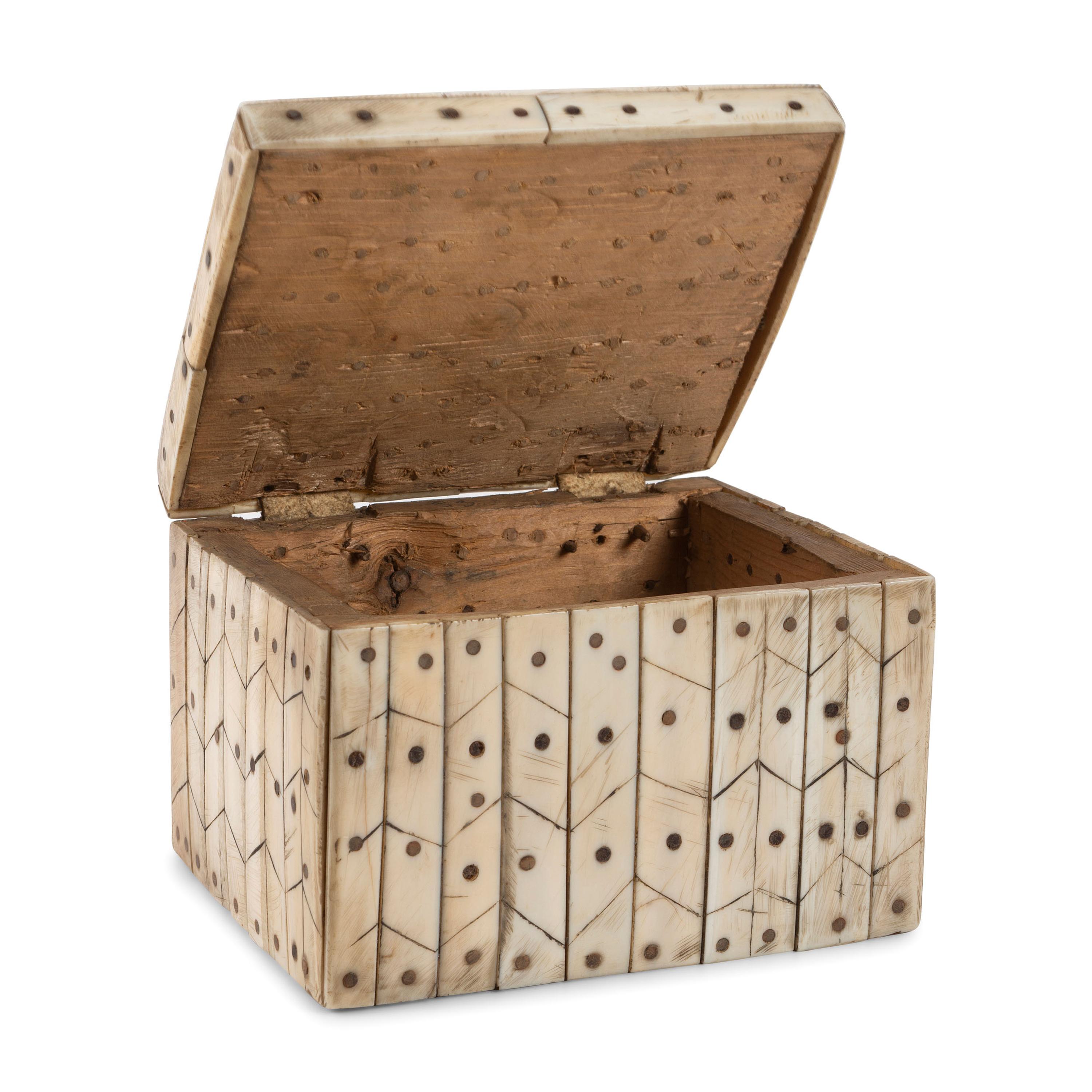 Inupiat Wood Box, with Bone Inlay