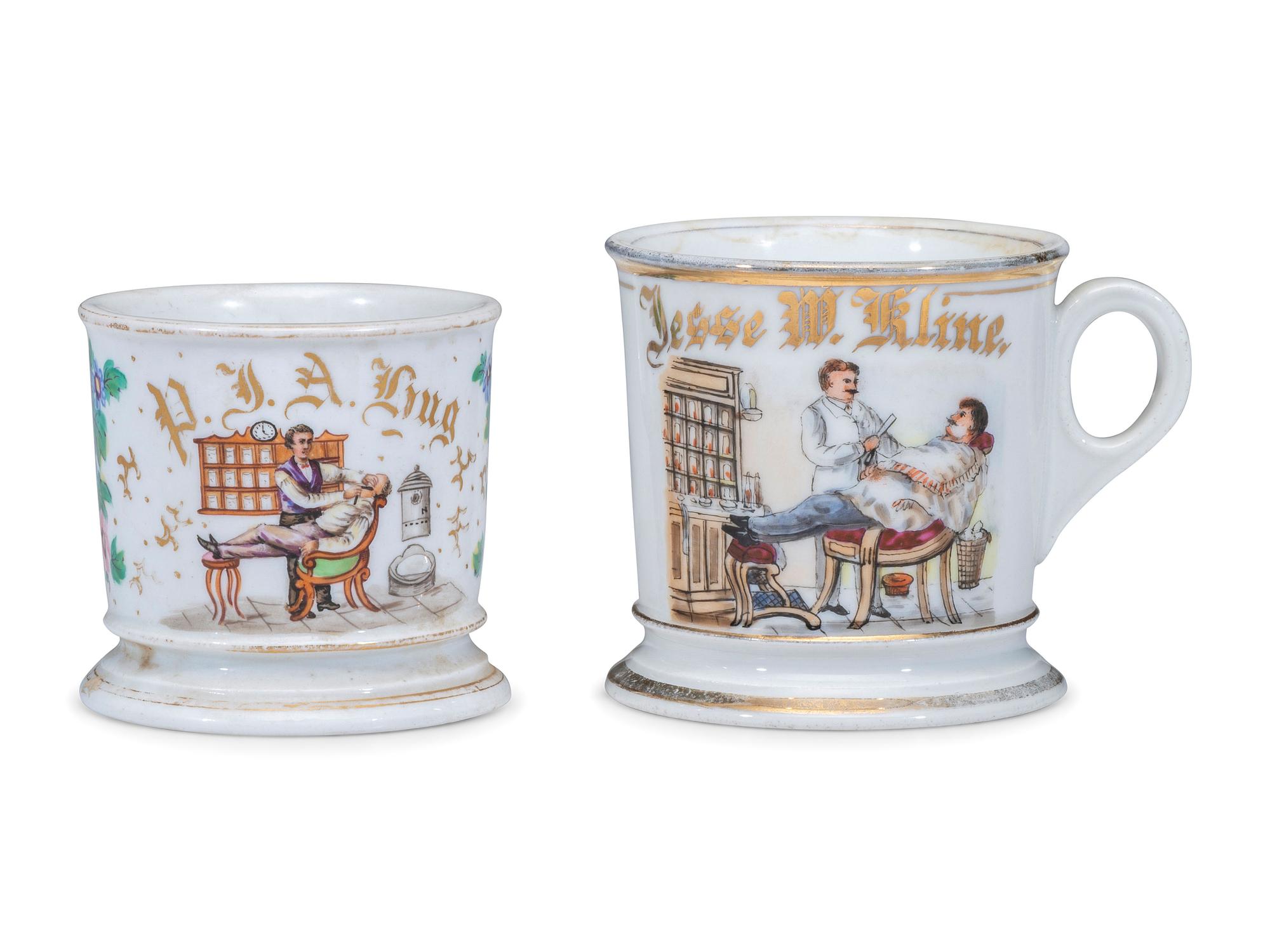 Two Barber's Porcelain Occupational Shaving Mugs